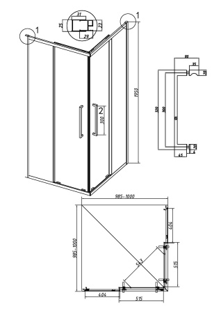 Душевой уголок Grossman Cosmo 300.K33.02.1010.42.00 100х100 стекло прозрачное профиль графит матовый без поддона